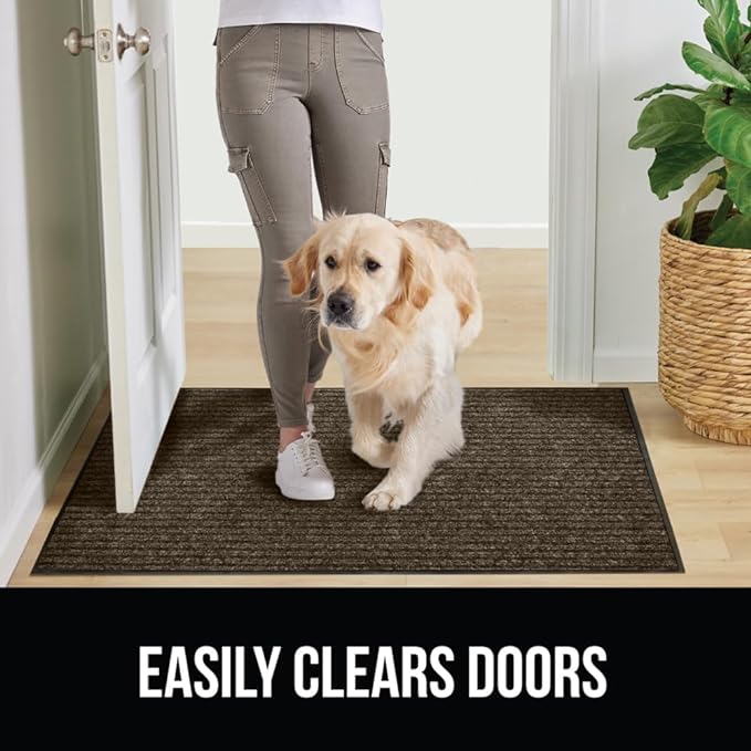 GORILLA GRIP Waterproof Traffic Guard Door Mat, Heavy Duty Entryway Mats, Strong Rubber Back Commercial Utility Rugs for Office Hallway, Garage Floor and Home, Low Profile Carpet Runner, 29x17, Brown