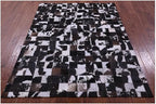 Modern Design Premium Cowhide Leather Carpet with Chevron Pattern, Area Rug (Brown/White-2, 9'6"x14'0)