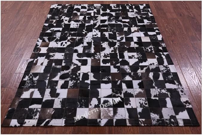 Modern Design Premium Cowhide Leather Carpet with Chevron Pattern, Area Rug (Brown/White-2, 3x14)