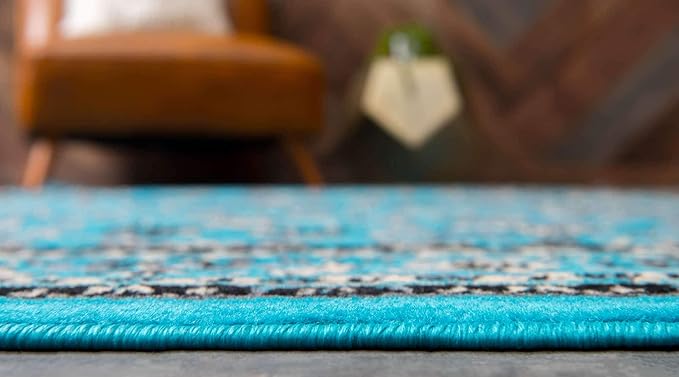 Unique Loom Sialk Hill Collection Area Rug - Washington (9' 10" x 13' 1" Rectangle Turquoise/Black)