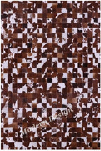 Modern Design Premium Cowhide Leather Carpet with Chevron Pattern, Area Rug (Brwon/White, 3x14)