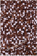 Modern Design Premium Cowhide Leather Carpet with Chevron Pattern, Area Rug (Brwon/White, 3x10)