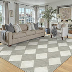 6x9 Checkered Area Rugs for Living Room Grey Machine Washable Large Rug Non-Slip Stain Resistant Low Pile Boho Accent Indoor Throw Carpet for Bedroom Dining Room Classroom