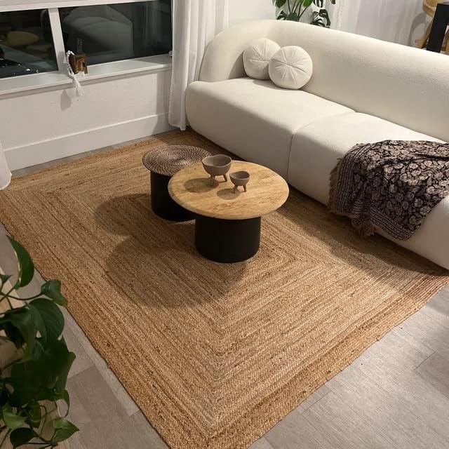 KEMA Jute Braided Area Rug, 8x10 Feet (96x120 Inches) - Rustic Vintage Braided Reversible Rectangular Rug, Shag Rugs for Bedroom, Jute Kitchen, Living Room, Floor