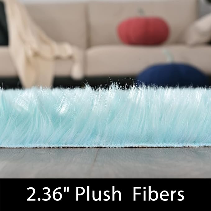 Latepis Light Blue Faux Fur 5x8 Alfombras para Salas Washable Sheepskin Fluffy Shag Rug for Living Room Bedroom Soft Plush Rugs Home Decor Rectangle