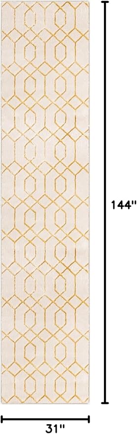 Unique Loom Glam Collection Area Rug - Trellis (2' 7" x 12' Runner, White Gold/ Gold)
