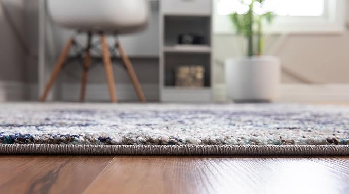 Unique Loom Trellis Frieze Collection Area Rug - Geometric (2' x 8' 8" Runner, Blue Multi/ Ivory)