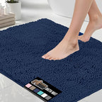 GORILLA GRIP Bath Rug Mat 44x26, Soft Absorbent Chenille, Quick Dry Microfiber Mats, Rubber Backing Washable Shower Floor Rugs, Bathmat Runner, US Designed Bathroom Home Decor Accessories Navy Blue
