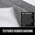 GORILLA GRIP Plush Absorbent Shaggy Chenille Bath Rug Mat for Square Toilet Base with Rubber Backing, Machine Washable Rugs, Soft Microfiber Contour Mats for Toilets, Bathroom Decor, Grey