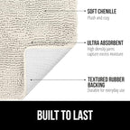 GORILLA GRIP Bath Rug Mat 48x24, Soft Absorbent Chenille, Quick Dry Microfiber Mats, Rubber Backing Washable Shower Floor Rugs, Bathmat Runner, US Designed Bathroom Home Decor Accessories Ivory Cream