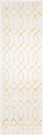 Unique Loom Marilyn Monroe Glam Collection Area Rug - Trellis (2' x 6' 1' Runner, White Gold/ Gold)