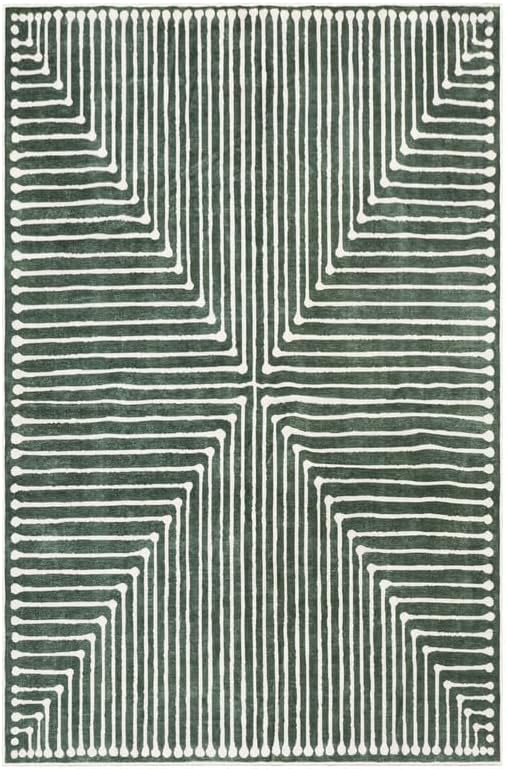 GLN Rugs Contemporary Collection - Machine Washable Area Rug, Contemporary Washable, Non Slip, Low Pile Chenille Rug, Living Room, Bedroom, Kitchen Rug (8' x 10' Beige Green)
