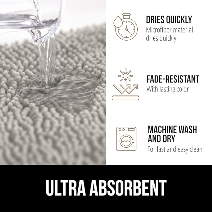 GORILLA GRIP Bath Rug Mat 54x24, Soft Absorbent Chenille, Quick Dry Microfiber Mats, Rubber Backing Washable Shower Floor Rugs, Bathmat Runner, US Designed Bathroom Home Decor Accessories Light Gray