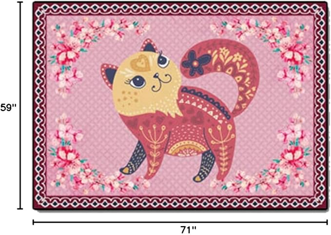 Cartoon Animal Pattern Area Rug Cute Cat Luxury Floral Decor for Carpet Farmhouse Bedroom Living Room Rugs Bathroom Kitchen Runner Mat Indoor Outdoor Non Slip Doormat 5' X 6'