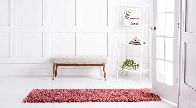 Unique Loom Davos Shag Collection Area Rug - Solid (2' 2" x 6' 7" Runner, Poppy)