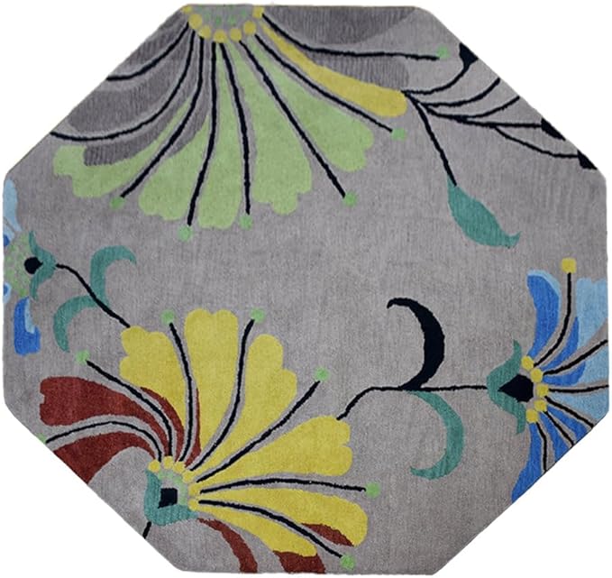 Rugsotic Carpets Hand Tufted Wool ECO-Friendly Area Rugs - 6'x6', Octagon Shape, Camel, Floral Modern Design, High Pile Thick Handmade Anti Skid Area Rugs for Living Room, Bed Room (K00219)