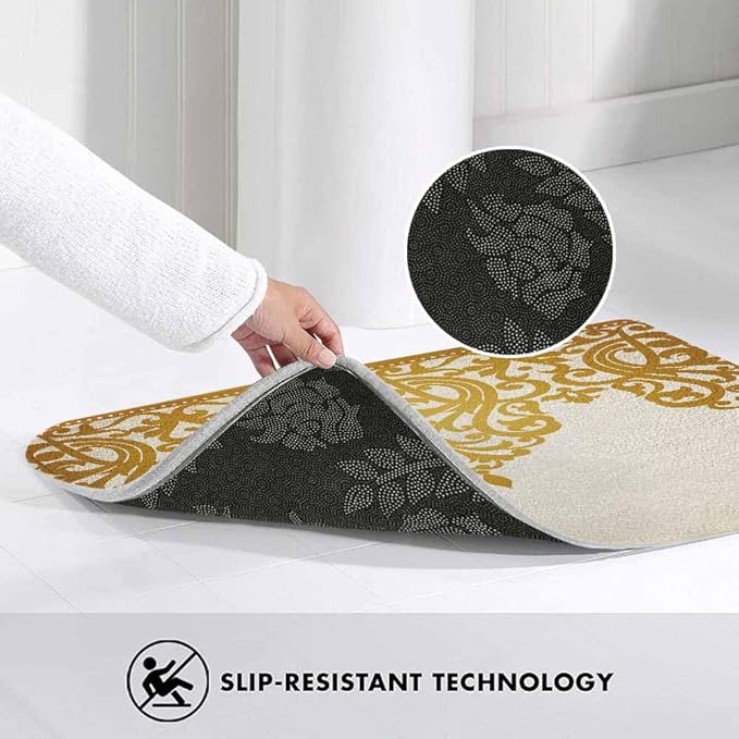 Floral Border Bath Rugs Microfiber Bathroom Mat Soft Plush Shaggy Shower Mat for Bathroom Fluffy Comfortable Water Absorbent Carpet Non-Slip Machine Washable 16"X24"