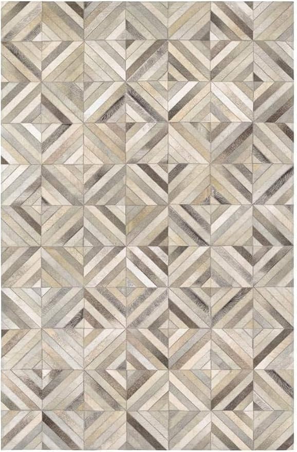 Premium Diamond Patterned Leather Area Rug - 5X8 ft - Grey - Luxury Non Slip Floor Accent for Dining Room, Living Room, Entryway, Elegant Collection Indoor Carpet