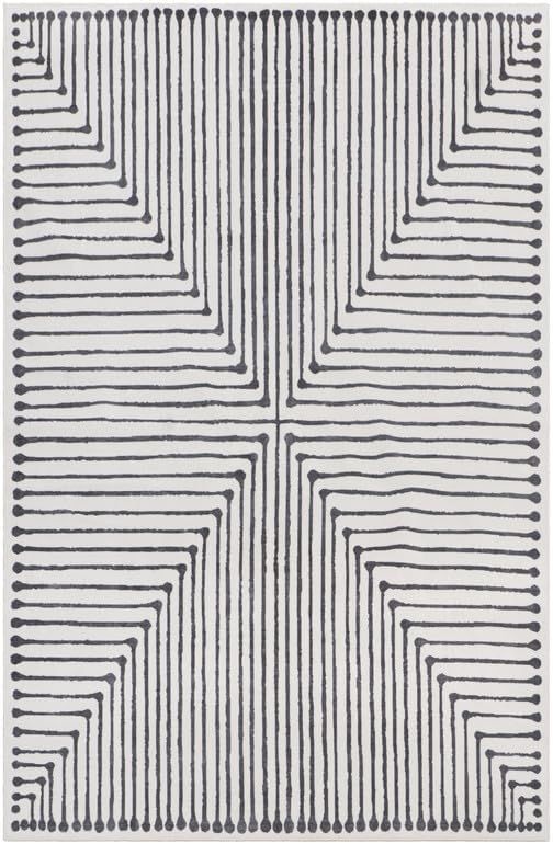 GLN Rugs Contemporary Collection - Machine Washable Area Rug, Contemporary Washable, Non Slip, Low Pile Chenille Rug, Living Room, Bedroom, Kitchen Rug (8' x 10' Black Beige)