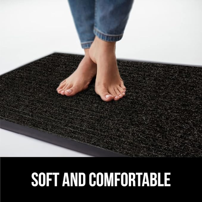 GORILLA GRIP Waterproof Traffic Guard Door Mat, 47x35, Heavy Duty Entryway Mats, Strong Rubber Back Commercial Utility Rugs for Office Hallway, Garage Floor and Home, Low Profile Carpet Runner, Black