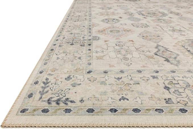 Loloi Hathaway Collection HTH-04 Beige/Multi 2'-0" x 5'-0", .25" Thick Accent Rug, Soft, Durable, Printed, Modern, Low Pile, Non-Shedding, Easy Clean, Living Room Rug