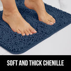GORILLA GRIP Plush Absorbent Shaggy Chenille Bath Rug Mat for Square Toilet Base with Rubber Backing, Machine Washable Rugs, Soft Microfiber Contour Mats for Toilets, Bathroom Decor, Navy