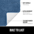 GORILLA GRIP Bath Rug Mat 60x17, Thick Soft Absorbent Chenille, Quick Dry Microfiber Mats, Rubber Backing Washable Shower Floor Rugs, Bathmat Runner, US Designed Bathroom Home Decor Accessories Blue