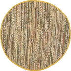 SAFAVIEH Rag Rug Collection 4' Round Yellow / Multi RAR121H Handmade Boho Stripe Cotton Area Rug