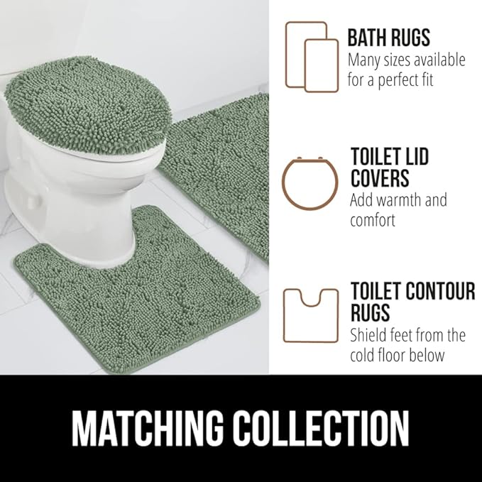 GORILLA GRIP Bath Rug Mat 60x17, Soft Absorbent Chenille, Quick Dry Microfiber Mats, Rubber Backing Washable Shower Floor Rugs, Bathmat Runner, US Designed Bathroom Home Decor Accessories Sage Green