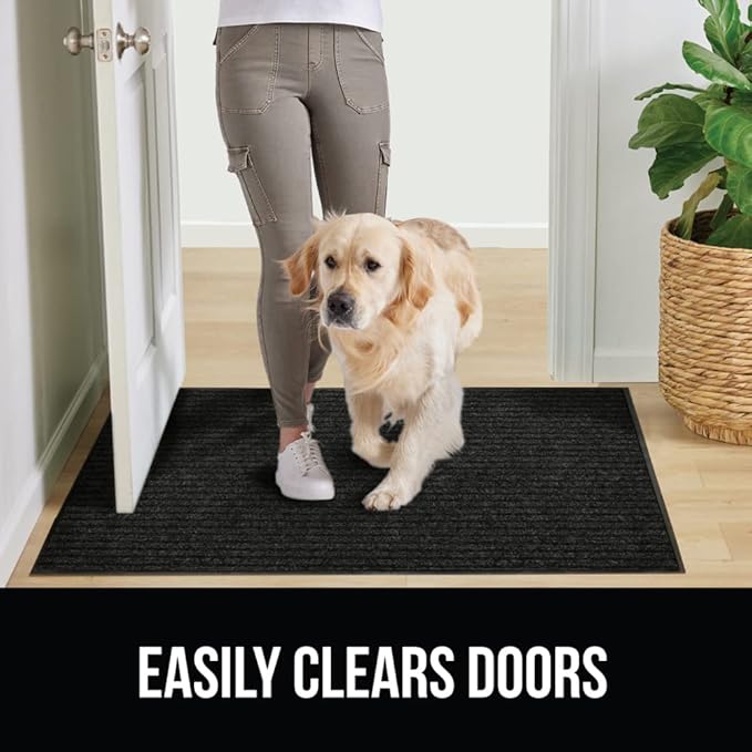GORILLA GRIP Waterproof Traffic Guard Door Mat, 2 Pack Heavy Duty Entryway Mats, Strong Rubber Back Commercial Utility Rugs for Office Hallway, Garage Floor and Home, Low Profile Carpet, 29x17, Black
