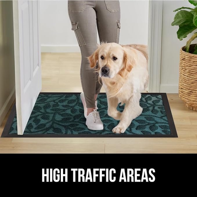 GORILLA GRIP 100% Waterproof All-Season WeatherMax Doormat, US Designed Natural Rubber, Stain and Fade Resistant, Low Profile Indoor Outdoor Door Mats, Easy Clean Patio Mat, 17x29, Moss Vine Leaves