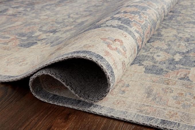 Loloi Hathaway Collection HTH-02 Denim/Multi 5'-0" x 7'-6", .25" Thick Area Rug, Soft, Durable, Printed, Modern, Low Pile, Non-Shedding, Easy Clean, Living Room Rug