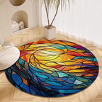Abstract Colorful Pattern Round Rug Vintage Church Glass Area Rug Washable Soft Non-Slip Floor Carpet Low Pile Accent Rugs for Entryway Living Room Dining Room Bedroom Home Office 4ft