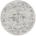 RUGGABLE Washable Vintage Area Rug – Sarrah Blue Quartz 8 ft Round, Stain-Resistant, Non-Slip – Large Machine Washable Rugs for Living Room, Bedroom, Hallway, Entryway & Office–with Cushioned Pad