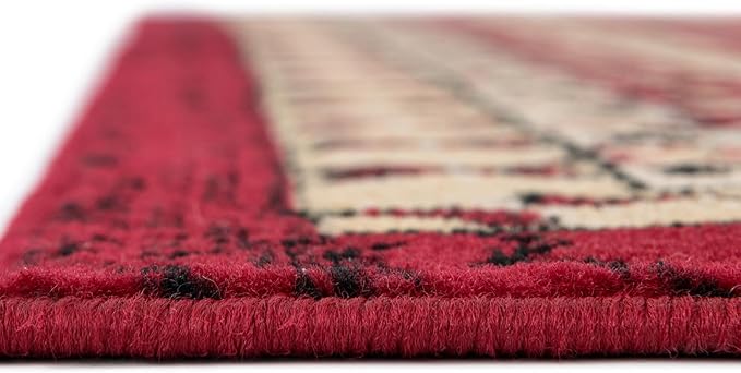Unique Loom Taftan Collection Border Geometric Tribal Inspired Design Area Rug (7' 0 x 10' 0 Rectangular, Red/ Gold)