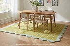 Checkered Wool Area Rug with Scalloped Border, Chartreuse Green & Cream Grid, Hand-Tufted, Soft Cut Pile, Modern Cottagecore Living Room, Bedroom & Nursery Carpet - 8x11 Ft