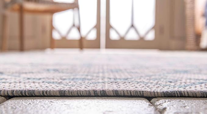 Unique Loom Outdoor Trellis Collection Area Rug - Tribal Trellis (5' 1" x 8' Rectangle, Light Blue/ Ivory)