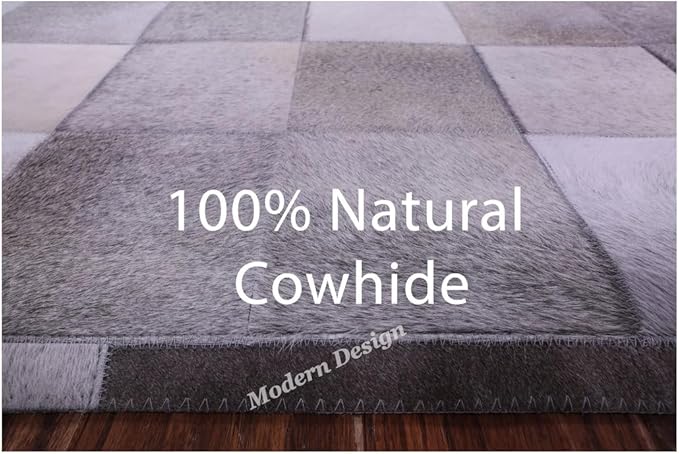 Modern Design Premium Cowhide Leather Carpet with Chevron Pattern, Area Rug (Grey, 12x15)