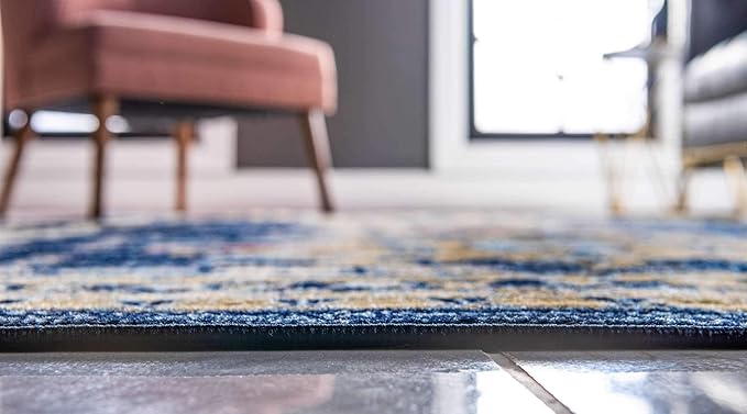 Unique Loom Taftan Collection Border Geometric Tribal Inspired Design Area Rug (8' 0 x 10' 0 Rectangular, Navy Blue/ Gold)