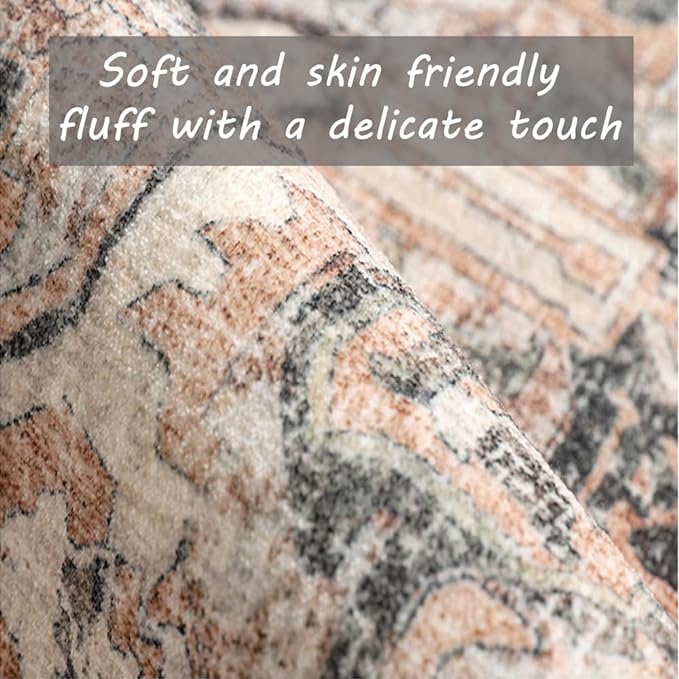 Washable Area Rug 5x7 for Living Room Retro Boho Chic Medallion Distressed Design Indoor Non-Slip Large Oriental Accent Throw Rug for Kitchen Bedroom Office Carpet