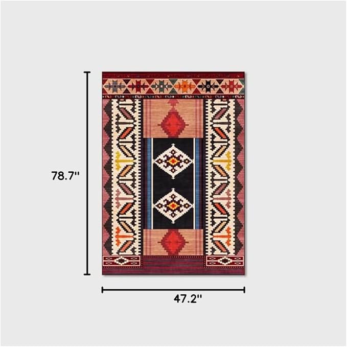 Vintage Boho Area Rugs Multicolor Ethnic Style Geometric Splicing Carpets Bedroom Living Room Kitchen Floor Mats Indoor Outdoor Non-Shedding Runner Rug Home Décor Carpet 4' X 6.5'