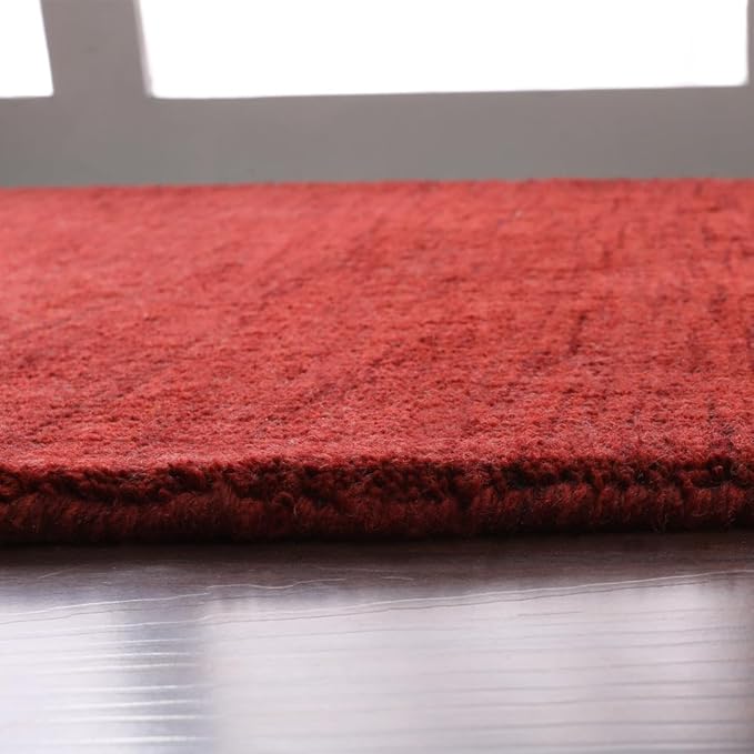 Hand Knotted Loom Wool ECO-Friendly Area Rugs - 2'6"x8', Runner, Red Color, Solid Plain Design, High Pile Thick Handmade Anti Skid Area Rugs for Living Room, Bed Room (L00111)