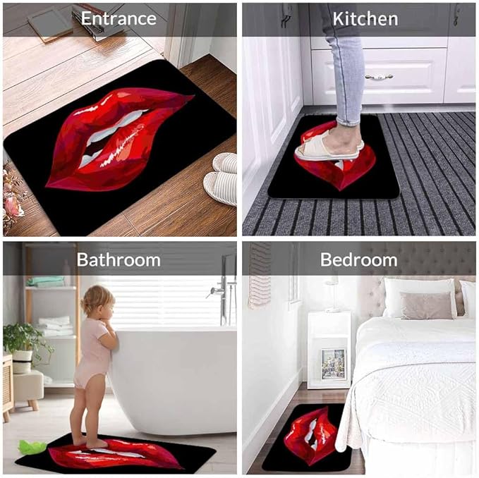 Red Lips Bath Mats for Bathroom Sexy Biting Red Hot Lips Kiss Floor Bath Rugs Machine Washable Bathmat Carpet Rug Room Decor for Shower Floor 20 X 31 Inch Mat