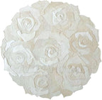 Round Floral Area Rug – Elegant Textured Rose Design – Soft Decorative Circle Mat with Non-Slip Backing for Living Room, Bedroom, Nursery, or Entryway (White_4x4 ft)