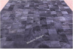 Modern Design Premium Cowhide Leather Carpet with Chevron Pattern, Area Rug (Black, 9x15)