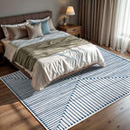 GLN Rugs Contemporary Collection - Machine Washable Area Rug, Contemporary Washable, Non Slip, Low Pile Chenille Rug, Living Room, Bedroom, Kitchen Rug (6' x 9' Blue Ivory)
