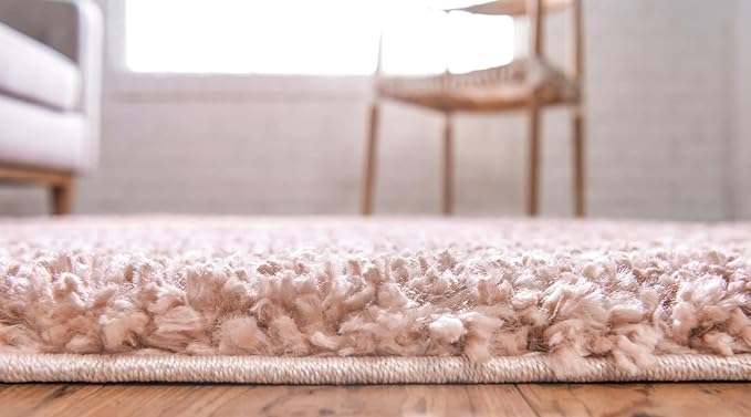 Unique Loom Davos Shag Collection Area Rug - Solid (9' 10" Square, Dusty Rose)