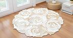 Round Floral Area Rug – Elegant Textured Rose Design – Soft Decorative Circle Mat with Non-Slip Backing for Living Room, Bedroom, Nursery, or Entryway (White_6x6 ft)