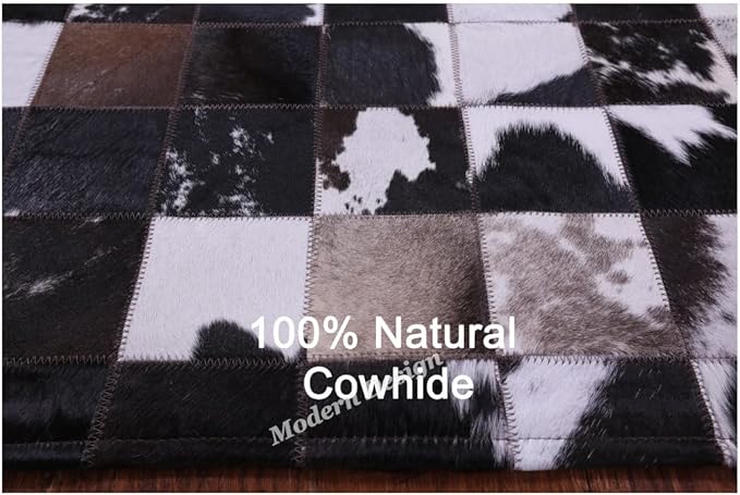 Modern Design Premium Cowhide Leather Carpet with Chevron Pattern, Area Rug (Brown/White-2, 2x3)