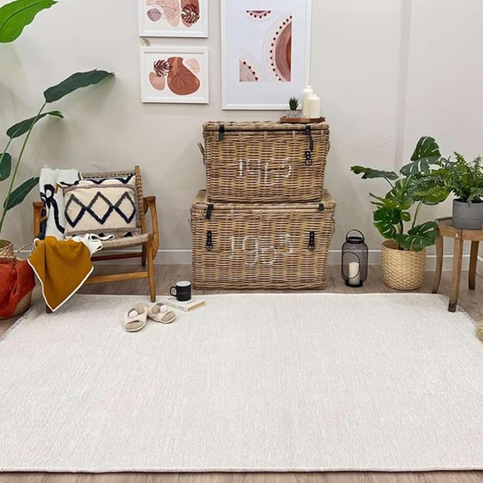 Alfa Rich 3x10 White Washable Area Rugs for Living Room Hallway Kitchen Cotton Decor Runner Rug